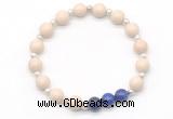 CGB8234 8mm white fossil jasper & lapis lazuli beaded stretchy bracelets