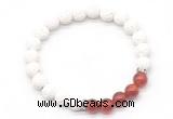 CGB8270 8mm white lava & red agate beaded mala stretchy bracelets