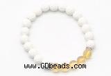 CGB8272 8mm white lava & citrine beaded mala stretchy bracelets