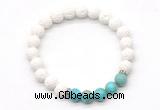 CGB8277 8mm white lava & blue sea sediment jasper beaded mala stretchy bracelets