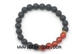 CGB8283 8mm black lava & red agate beaded mala stretchy bracelets