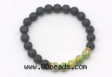 CGB8287 8mm black lava & green sea sediment jasper beaded mala stretchy bracelets