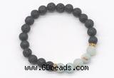 CGB8293 8mm black lava & matte amazonite beaded mala stretchy bracelets