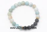 CGB8295 8mm matte amazonite & black lava beaded mala stretchy bracelets