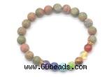 CGB8306 8mm matte unakite 7 chakra beaded mala stretchy bracelets