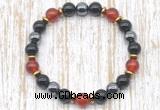 CGB8341 8mm red agate, black onyx & hematite energy bracelet