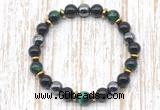 CGB8367 8mm green tiger eye, black onyx & hematite energy bracelet