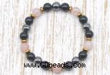 CGB8405 8mm pink quartz, black onyx & hematite energy bracelet