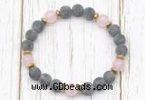 CGB8422 8mm matte black labradorite, rose quartz & hematite power beads bracelet