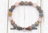 CGB8427 8mm matte picasso jasper, rose quartz & hematite power beads bracelet