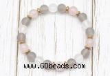 CGB8429 8mm matte grey agate, white crystal, rose quartz & hematite power beads bracelet