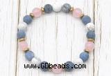 CGB8431 8mm matte dumortierite, white howlite, rose quartz & hematite power beads bracelet