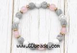 CGB8433 8mm matte grey picture jasper, white howlite, rose quartz & hematite power beads bracelet