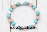 CGB8438 8mm blue howlite, white howlite, rose quartz & hematite power beads bracelet