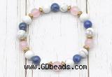 CGB8440 8mm white howlite, lapis lazuli, rose quartz & hematite power beads bracelet