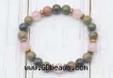 CGB8446 8mm unakite, dragon blood jasper, rose quartz & hematite power beads bracelet