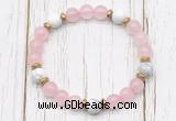 CGB8449 8mm rose quartz, white howlite & hematite power beads bracelet