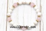 CGB8451 8mm white howlite turquoise, rose quartz & hematite power beads bracelet