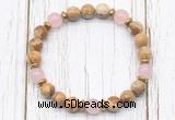 CGB8463 8mm picture jasper, rose quartz & hematite power beads bracelet