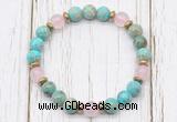 CGB8465 8mm blue sea sediment jasper, rose quartz & hematite power beads bracelet