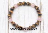 CGB8470 8mm grade AA yellow tiger eye, rose quartz & hematite power beads bracelet