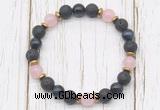 CGB8475 8mm black lava, blue tiger eye, rose quartz & hematite power beads bracelet