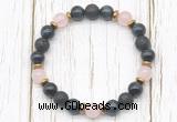 CGB8479 8mm blue tiger eye, black lava, rose quartz & hematite power beads bracelet