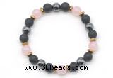 CGB8485 8mm rose quartz,matte black onyx & hematite energy bracelet