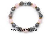 CGB8490 8mm rose quartz, grey opal & hematite energy bracelet