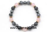 CGB8491 8mm rose quartz, snowflake obsidian & hematite energy bracelet