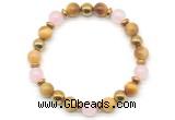 CGB8503 8mm rose quartz, golden tiger eye & hematite energy bracelet