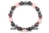 CGB8508 8mm rose quartz, red tiger eye & hematite energy bracelet