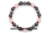 CGB8509 8mm rose quartz, grade AA red tiger eye & hematite energy bracelet