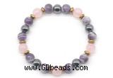 CGB8518 8mm rose quartz, dogtooth amethyst & hematite energy bracelet