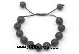 CGB8565 12mm round black lava adjustable macrame bracelets