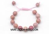 CGB8571 12mm round pink wooden jasper adjustable macrame bracelets