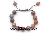 CGB8574 12mm round picasso jasper adjustable macrame bracelets