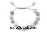 CGB8707 8mm,10mm round grey banded agate adjustable macrame bracelets