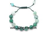 CGB8712 8mm,10mm round green banded agate adjustable macrame bracelets