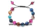 CGB8714 8mm,10mm round colorful banded agate adjustable macrame bracelets