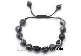 CGB8715 8mm,10mm round black banded agate adjustable macrame bracelets