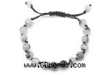 CGB8747 8mm,10mm round black rutilated quartz adjustable macrame bracelets