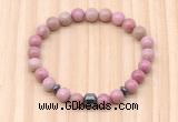 CGB8866 8mm, 10mm pink wooden jasper, drum & rondelle hematite beaded bracelets