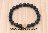 CGB8942 8mm, 10mm black obsidian, cross & rondelle hematite beaded bracelets