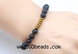 CGB8972 8mm, 10mm black obsidian & rondelle hematite beaded bracelets