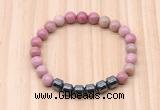 CGB8986 8mm, 10mm pink wooden jasper & drum hematite beaded bracelets