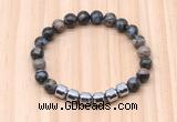 CGB8998 8mm, 10mm grey opal & drum hematite beaded bracelets