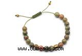 CGB9047 8mm, 10mm unakite & drum hematite adjustable bracelets