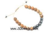 CGB9070 8mm, 10mm picture jasper & drum hematite adjustable bracelets