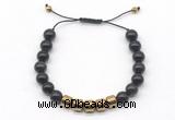 CGB9082 8mm, 10mm black obsidian & drum hematite adjustable bracelets